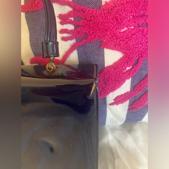 Vintage 1950s Crown Lewis Navy Patent Leather Bag with Gold Detail - Picture 6 of 12